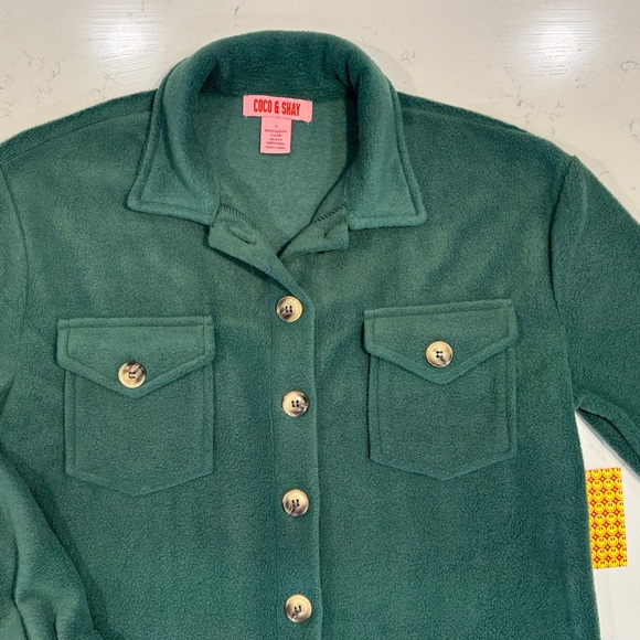 Coco & Shay Green Fleece Boyfriend Button Up Shirt Jacket Shacket Casual Sz S - Picture 7 of 7